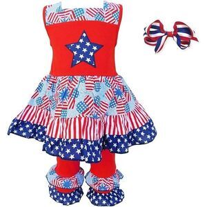 Ann Loren BNWT Girl's 4th Of July Stars & Stripes Dress Set Size 4-5